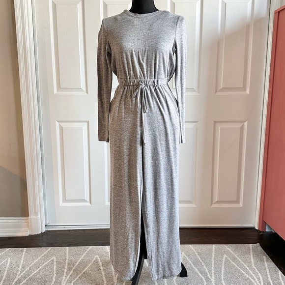 Como Blu Pants - Como Blu Gray Brushed Jersey Pull on Long Sleeve Romper Jumpsuit